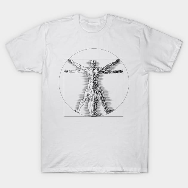 The Cybernetic Renaissance: The Vitruvian Cyborg T-Shirt by Holymayo Tee